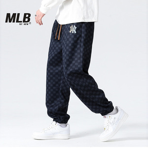 MLB&NY夏季裤子男士2024新款休闲裤长裤宽松束脚卫裤格子潮牌联名