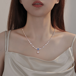 海蓝宝珍珠项链2023年新款爆款碎银子锁骨链女高级感颈链轻奢小众