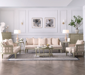 美式轻奢线条实木沙发茶几镂空雕花小户型组合沙发美家客厅家