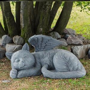 2024新款花园创意天使猫狗摆件树脂宠物墓碑纪念石装饰品动物雕像