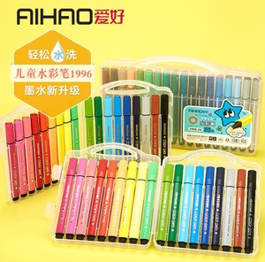 爱好24色水彩笔 大容量粗三角杆儿童绘画笔36色 可水洗水彩笔12色