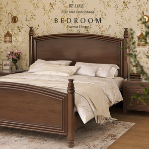 简美风乡村美式实木床现代简约1.8M双人床复古法式床轻奢婚床主卧