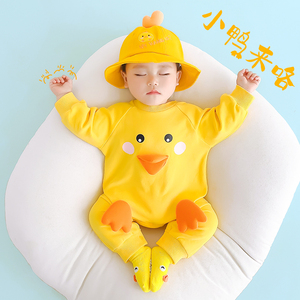 婴儿衣服秋装黄小鸡造型连体衣纯棉薄款春秋宝宝哈衣长袖爬服可爱