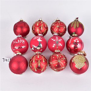 圣诞装饰用品红色彩绘玻璃圣诞球挂饰圣诞树场景布置装扮吊球挂件