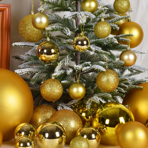 圣诞装饰球6-30CM金色亮面闪粉塑胶球圣诞树挂件节庆装饰布置吊饰