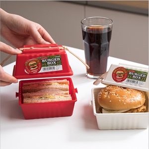 日式家用汉堡收纳盒便当盒三明治保鲜盒密封便携带盖饭盒保温盒