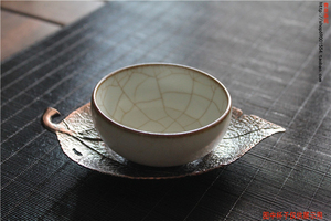三沐.青泉 青铜合金枫叶杯垫 创意铜茶道 中国风茶杯托 茶具配件