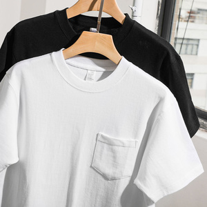 黑白基础款 270g重磅纯棉夏季带口袋短袖t恤纯色美式简约半袖男女