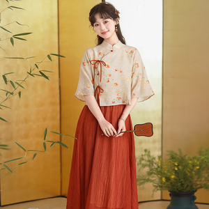 夏新中式民国风少女小个子旗袍上衣汉元素唐装高初中学生汉服套装