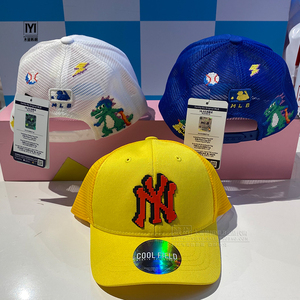 韩国MLB儿童帽子夏季新款NY简约百搭男女宝宝半网帽遮阳防晒凉帽