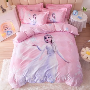 迪士尼艾莎公主全棉儿童四件套粉色爱莎被套床单床笠款女童三件套