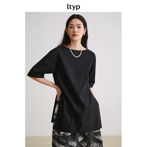 ltyp旅途原品 100%新疆长绒棉开衩T恤 夏季休闲五分袖长款上衣女