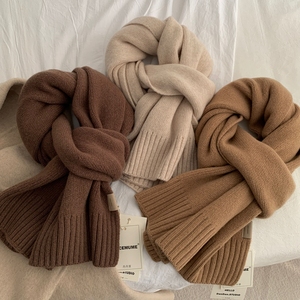 加大版100%纯羊毛~精选高品质澳洲羊毛驼色米色咖色针织保暖围巾
