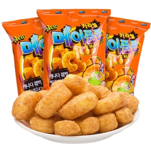 韩国进口CROWN克丽安裹糖浆玉米脆74g袋装焦糖味脆条腰果形状零食