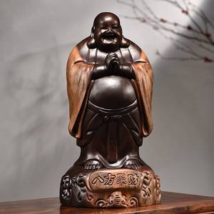 黑檀木雕弥勒佛像摆件实木雕刻笑佛家居装饰酒柜送礼品红木工艺品