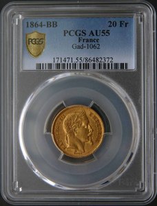 PCGS AU55 法国1864拿破仑三世20法郎金币