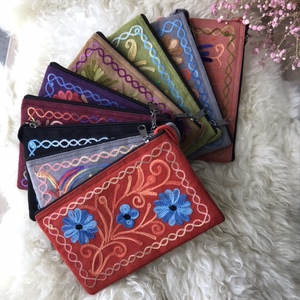 尼泊尔手工刺绣麂皮绒布钱包女民族风长款零钱包化妆包手机包收纳