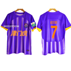 天津津门虎球衣队服2024中超球员版天津主场紫色短袖儿童足球服