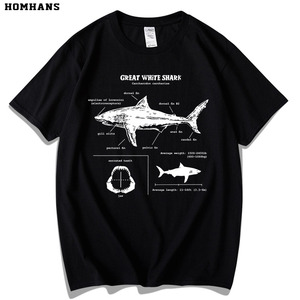 大白鲨解析图鲨鱼科学教育动物个性男士t恤上衣夏季宽松短袖纯棉