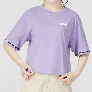 PUMA彪马官方 新款女子休闲串标圆领短袖T恤 TAPE TEE 紫色676678