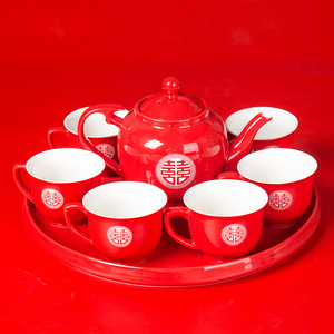 中国红结婚敬茶杯茶具套装婚庆改口新婚陪嫁高档茶壶茶杯2024新款