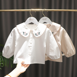 女童衬衫春秋款纯棉衬衣八九个月宝宝衣服婴儿白色长袖上衣小衫