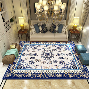 欧式蓝色古典土耳其客厅卧室地毯高级感中式床边毯回纹仿羊绒青花