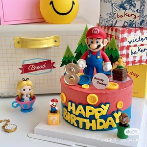 网红马里奥生日蛋糕装饰超级玛丽摆件插件插牌套装烘焙配件儿童