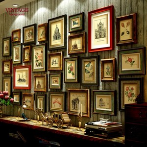 奢华复古实木美式照片墙相框客厅相片挂墙欧式超大组合画定制设计