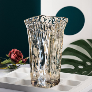 西班牙风格岩纹玻璃花瓶 水晶厚重大口玻璃花瓶客厅插花鲜花水培