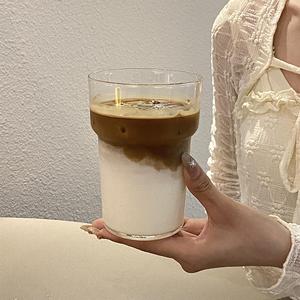 ins简约美式冰拿铁咖啡杯气泡水杯果汁自制饮品杯玻璃杯耐热耐冷