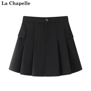 拉夏贝尔/La Chapelle冬新款毛呢半身裙高腰显瘦加厚A字裙百褶裙
