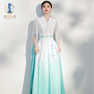 新款古筝演出服女成人中国风长裙修身艺考生表演民族声乐独唱礼服