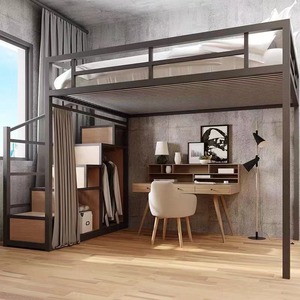铁艺复式二层床小户型阁楼上床下空简约现代多功能高架床单上层床
