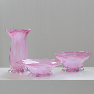 现代新品落地紫色玻璃花瓶花盆喇叭口果盘家居软装设计台面摆件