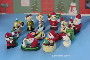 日式猫圣诞老人INS创意潮玩微缩礼品ZAKKA杂货DIY树脂家居小摆件