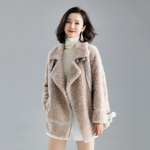 秋冬季韩版羊剪绒大衣女纯羊毛颗粒绒羊卷毛皮毛一体皮草短款外套