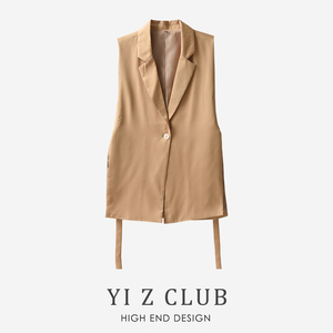 Yi Z CLUB 设计感开叉袢带饰单粒扣宽松无袖西装马甲春夏女装0.25