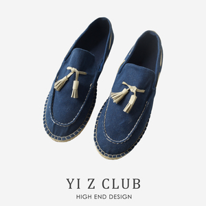Yi Z CLUB 日系复古风流苏带装饰平底帆布鞋单鞋豆豆鞋男鞋子0.5