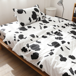 富山の牛乳卡通白色黑色奶牛全棉床单被套枕套纯棉被罩床笠可定做
