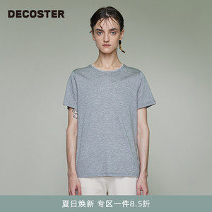 DECOSTER/德诗春季新款品牌女装简约银色直筒圆领短袖T恤上衣