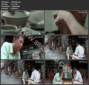 广州芳村茶叶店老茶商桌面茶叶茶具喝茶下象棋高清实拍视频素材