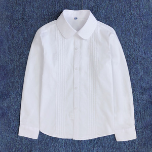 女童白衬衫2023春秋英伦学院风长袖风琴折褶纯棉JK制服校服白衬衣