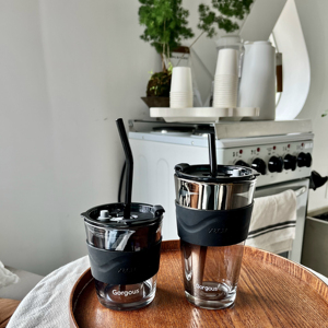 ins高颜值新款咖啡杯玻璃杯子水杯北极光吸管杯大容量带盖竹节杯