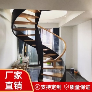 室内整体旋转楼梯跃层欧式复式阁楼简约直梁卷板钢木定制loft楼梯