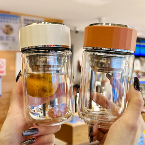 日本代购水杯男女士高硼硅双层玻璃杯耐高温泡茶杯子便携小巧迷你