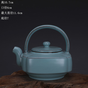 宋代汝窑青釉铁胎支钉四方瓷壶茶壶出土老货古瓷器手工古玩收藏