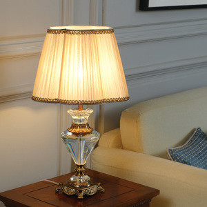 美式客厅台灯温馨护眼调光LED大号欧式边几古铜水晶卧室床头灯