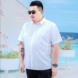 外贸单夏季纯色短袖衬衫男式商务休闲寸衫胖子加肥加大码西装衬衣