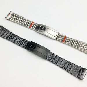 手表配件SUB 20MM不锈钢表带折叠表扣适用于精工男士精钢五珠表链